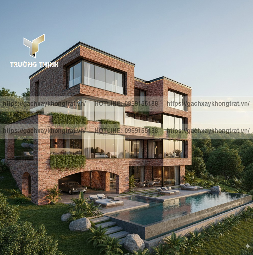 10 Mẫu nhà gạch mộc (gạch xây tường không trát) đẹp nhất 2025: Từ nhà cấp 4 đến biệt thự