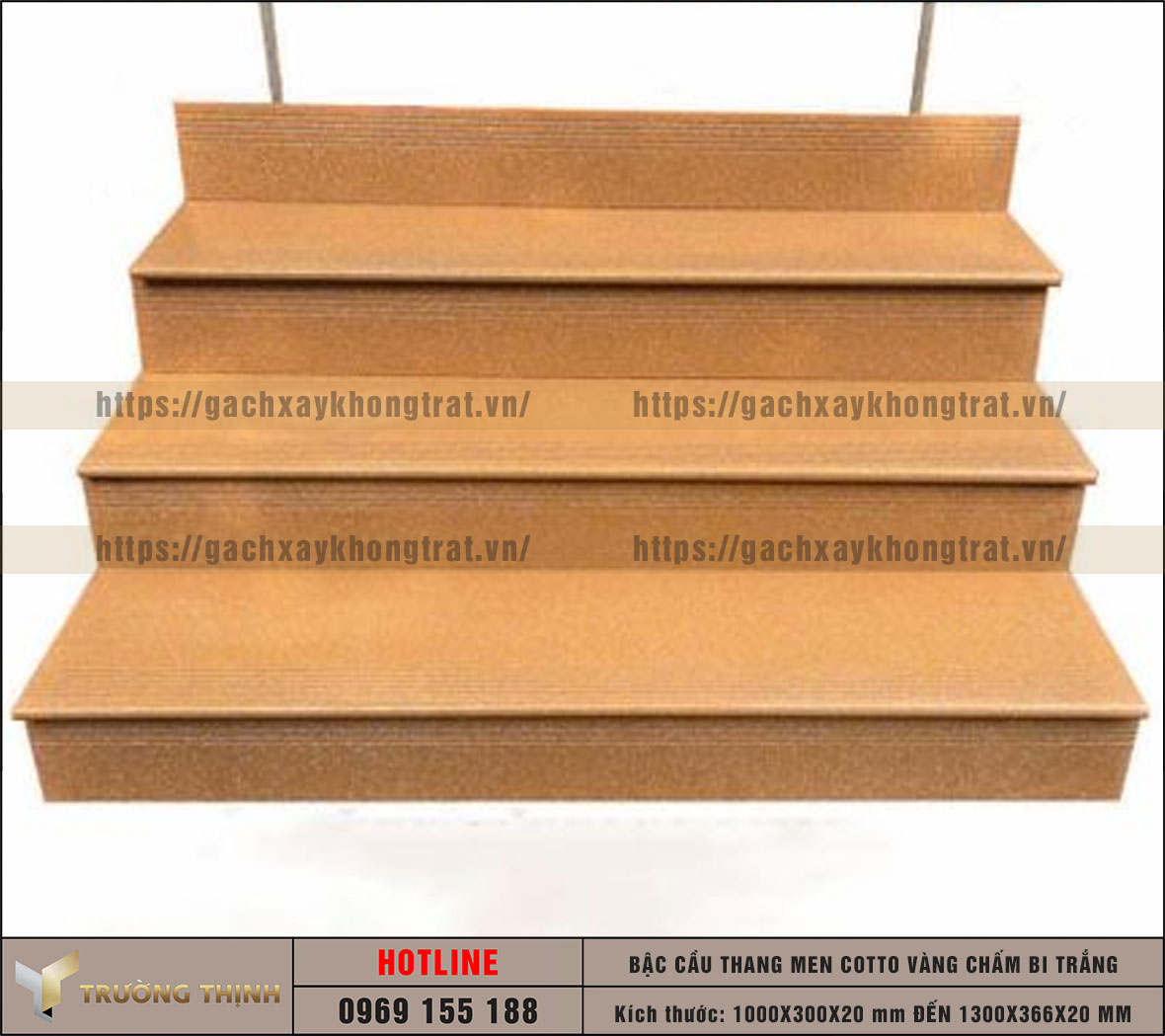 Gạch bậc cầu thang men Cotto vàng chấm bi trắng Đất Việt