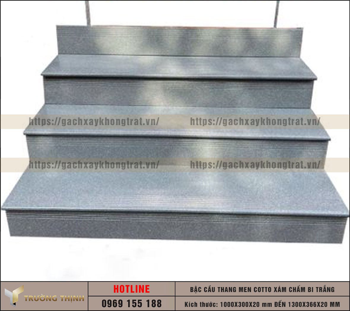 Gạch bậc cầu thang men Cotto xám chấm bi trắng Đất Việt