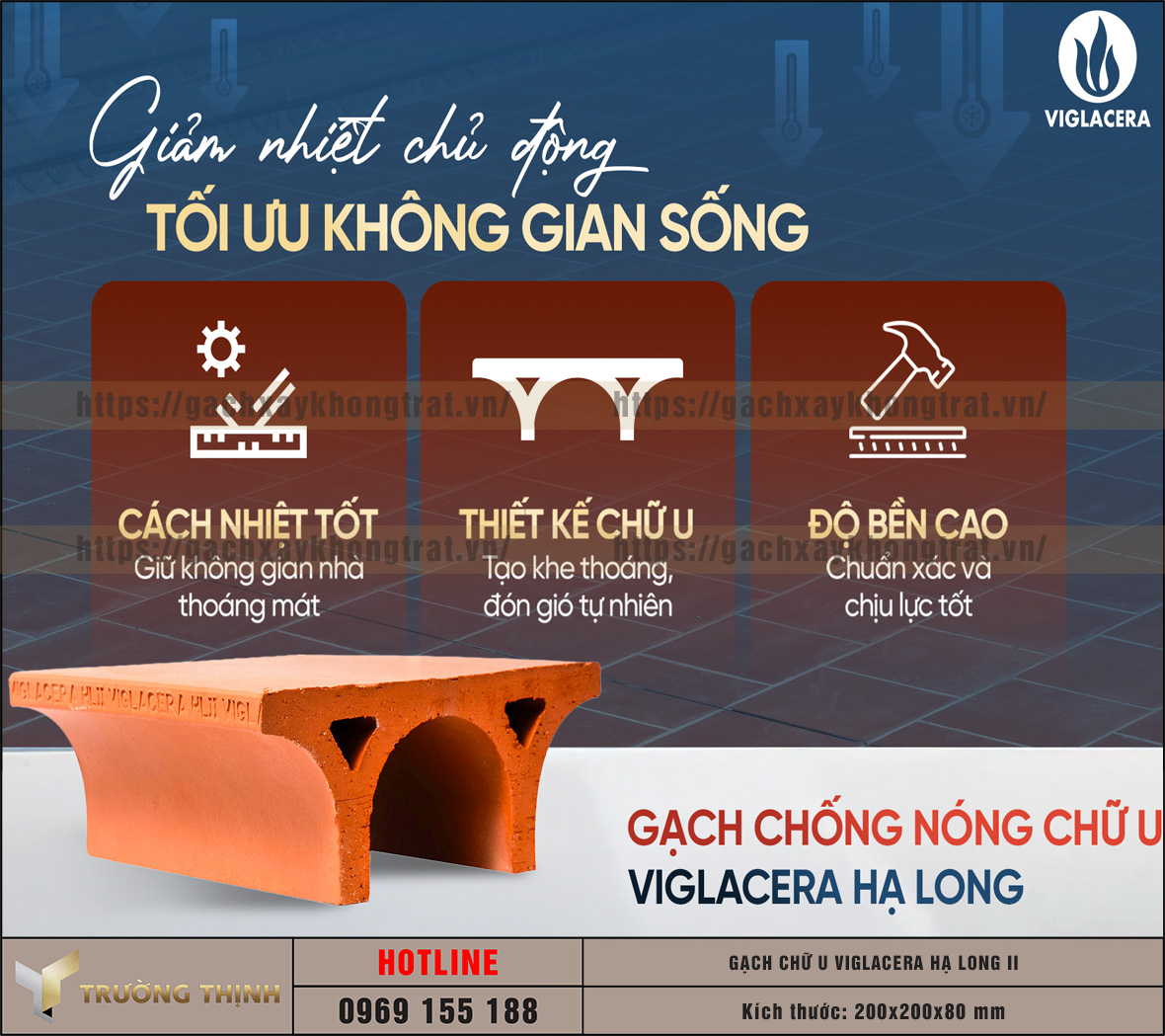 Báo giá gạch chống nóng chữ U Viglacera Hạ Long II mới nhất 2026 | Trường Thịnh Group