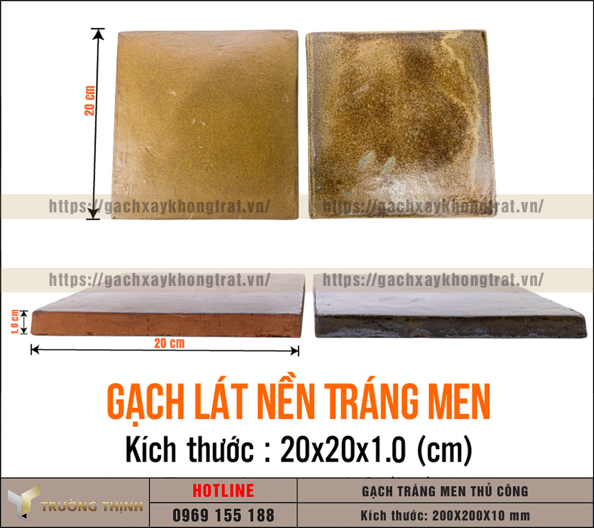 Gạch gốm tráng men thủ công 200x200x10 | Tinh Hoa Gốm Việt - Trường Thịnh