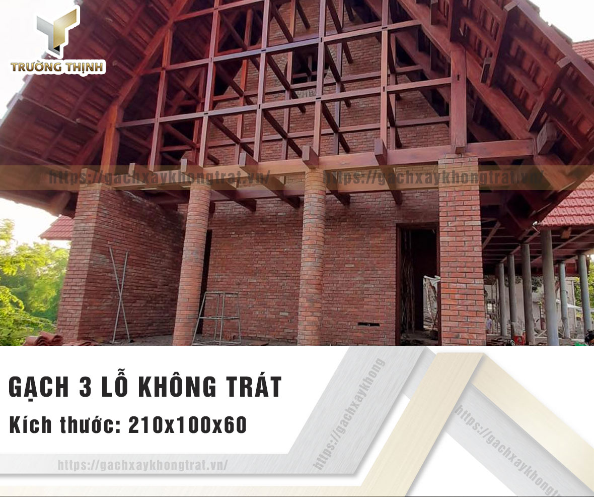 Hình ảnh gạch 3 lỗ xây không trát Viglacera Từ Sơn thi công thực tế