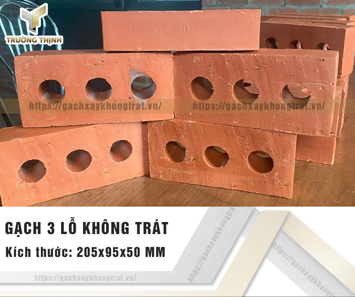 Gạch 3 lỗ xây không trát Xuân Hòa Hà Nội 205x95x50