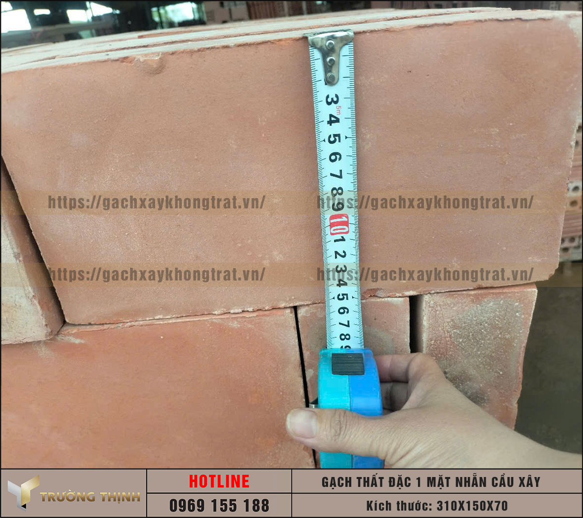 Gạch thất Cầu Xây 310x150x70 - Gạch trang trí đặc 1 mặt nhẵn
