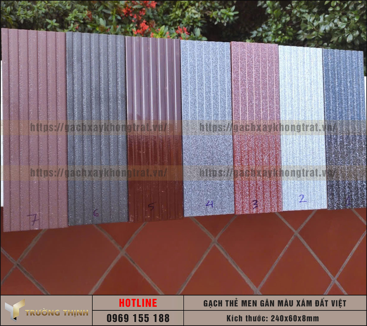 Gạch thẻ men gân màu xám 240x60x8 Đất Việt