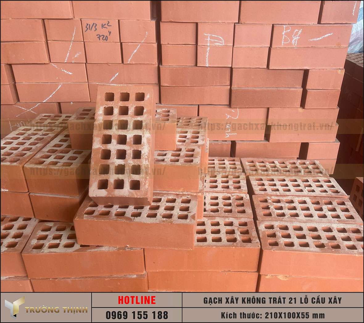 Gạch 21 lỗ xây không trát Cầu Xây