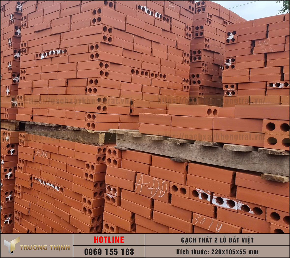 Gạch 2 lỗ 220x105x55 xây không trát Đất Việt