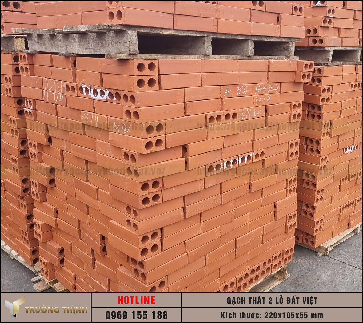 Gạch 2 lỗ 220x105x55 xây không trát Đất Việt