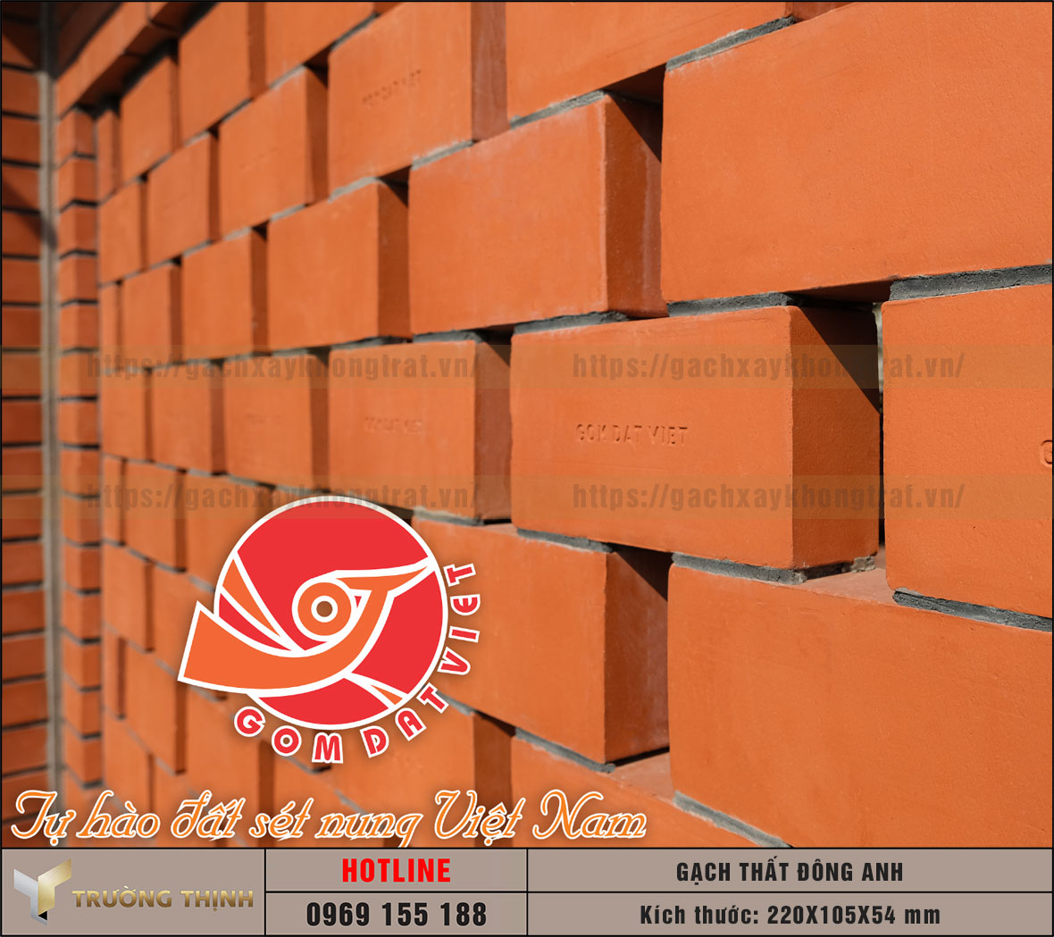 Gạch đặc không trát 220x105x54 - Gạch xây tường không trát Đất Việt