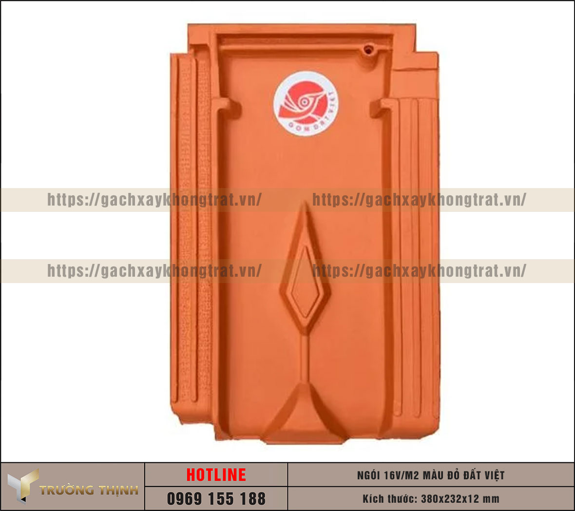 Ngói 16 viên/m2 không tráng men màu đỏ Đất Việt