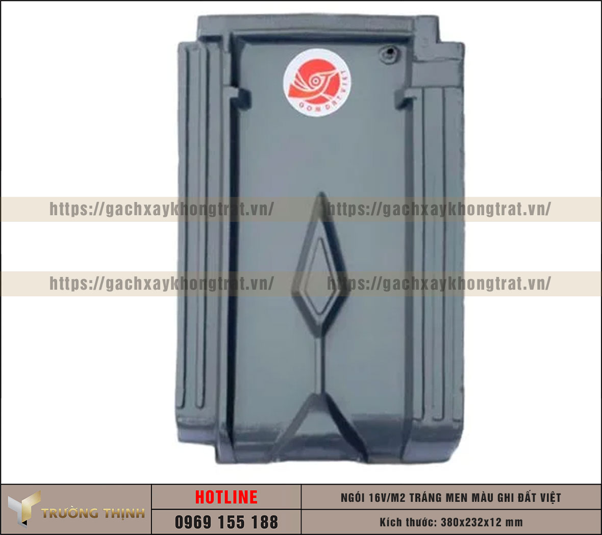 Ngói 16 viên/m2 tráng men màu ghi Đất Việt