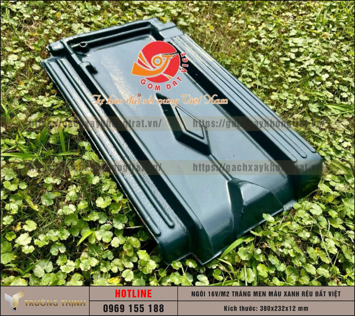 Ngói lợp 16 Viên/m2 màu xanh rêu Đất Việt