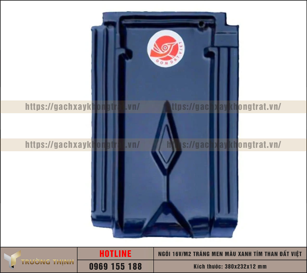 Ngói 16 viên/m2 tráng men màu xanh tím than Đất Việt