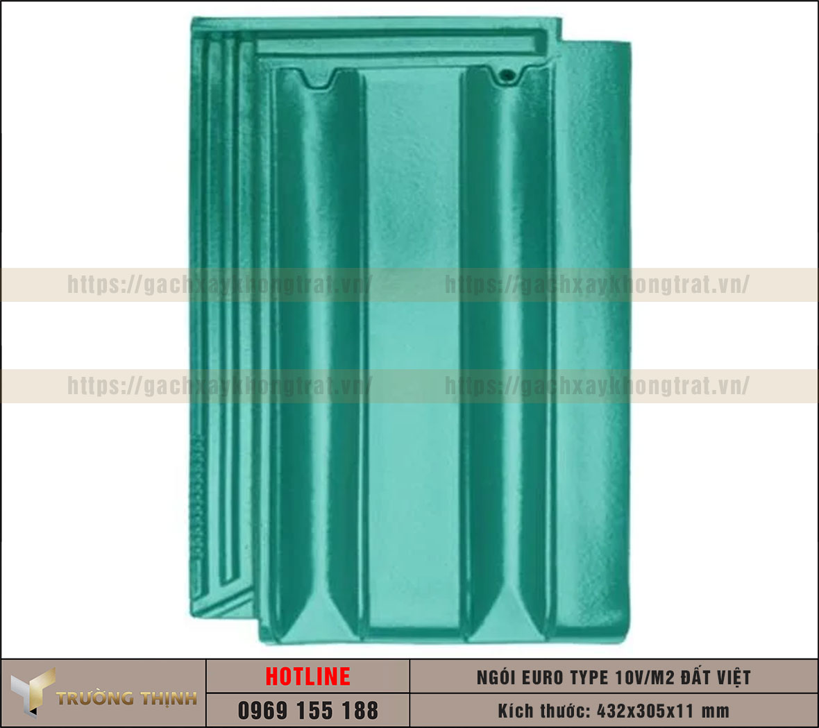 Ngói lợp Euro Type 10 Viên/m2 men bóng màu xanh mint Đất Việt
