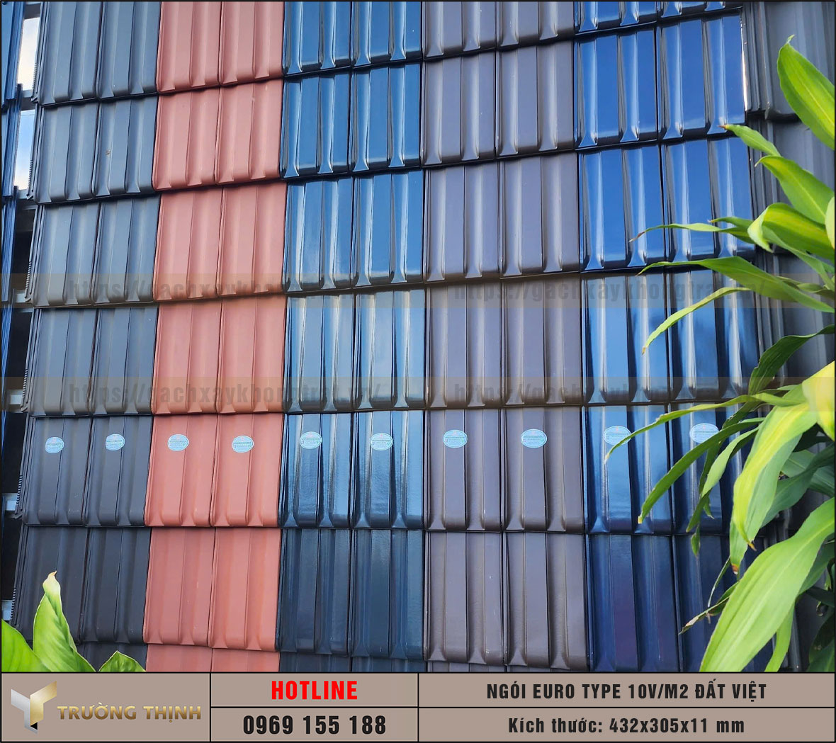 Ngói lợp Euro Type 10 Viên/m2 men bóng màu xanh rêu Đất Việt
