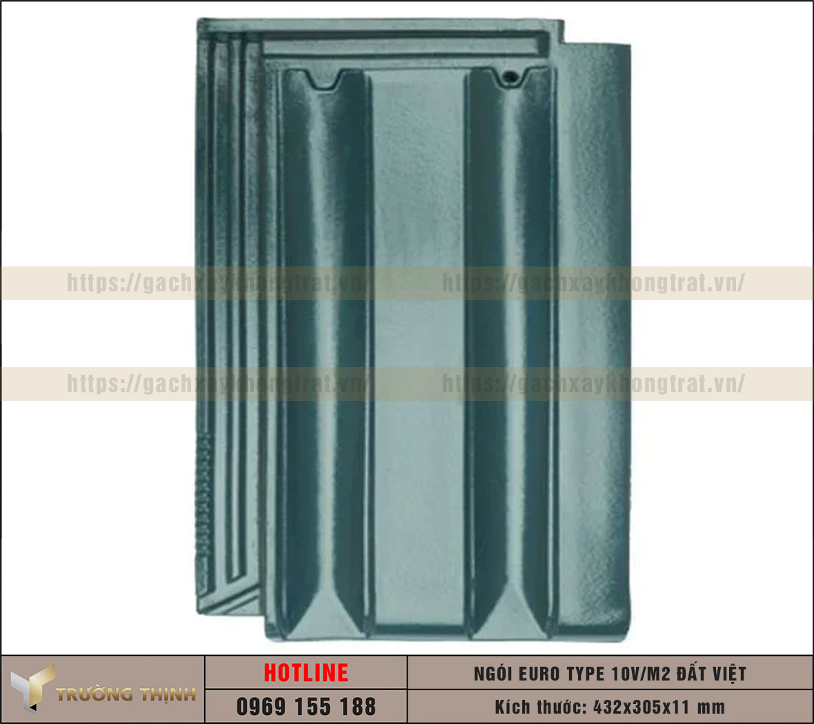 Ngói lợp Euro Type 10 Viên/m2 men bóng màu xanh rêu Đất Việt cao cấp