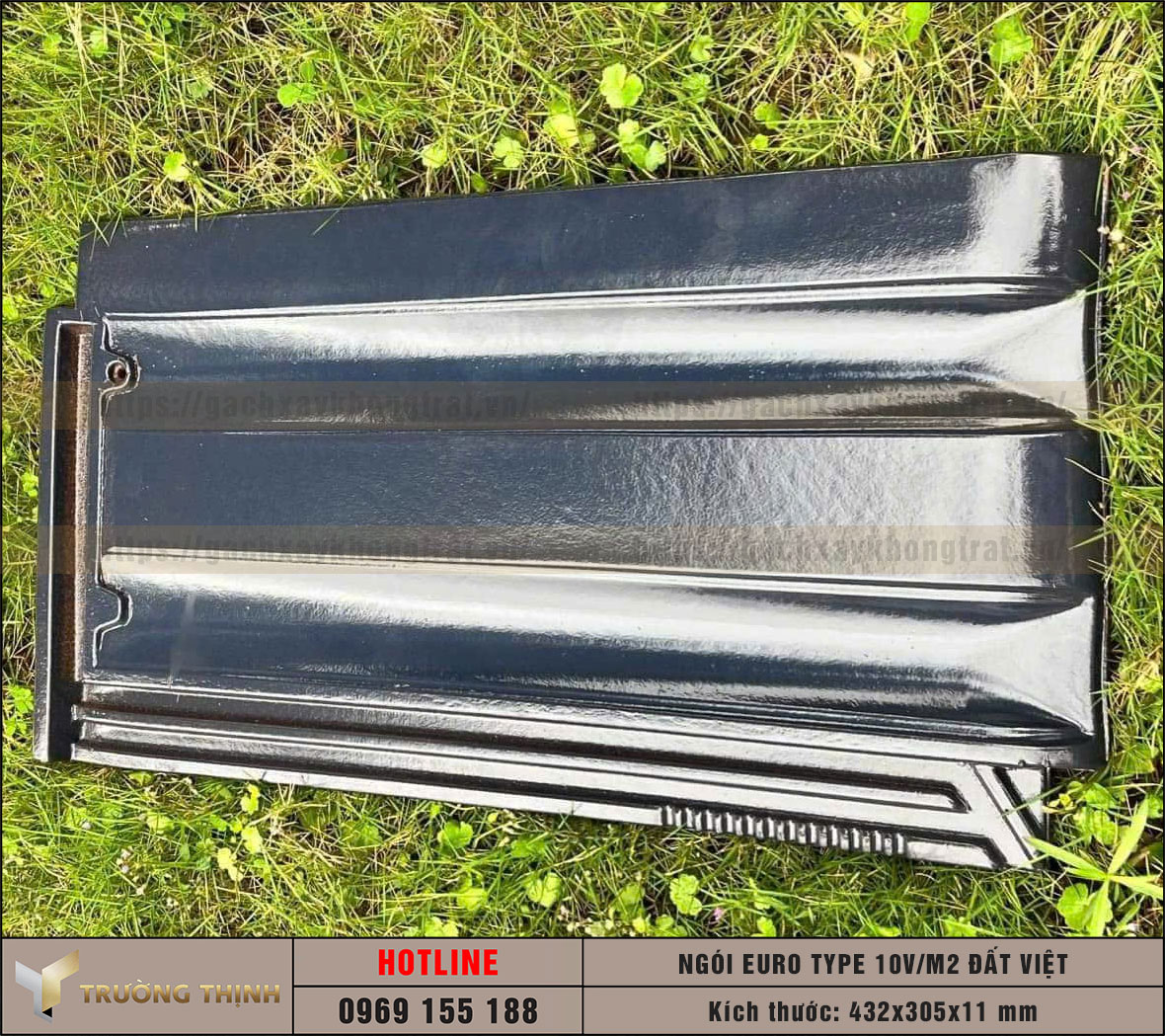 Ngói lợp Euro Type 10 Viên/m2 men bóng màu xanh tím than Đất Việt