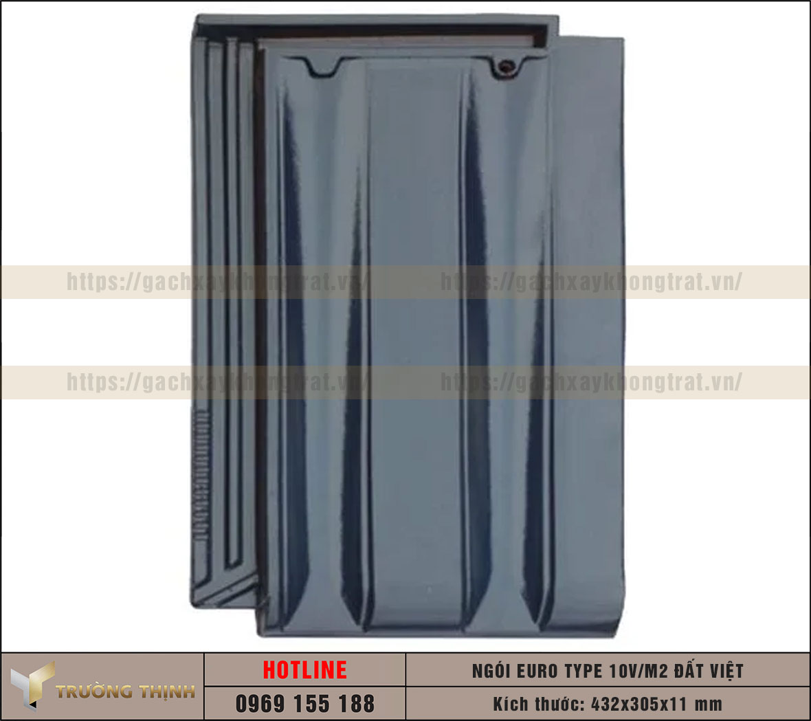 Ngói lợp Euro Type 10 Viên/m2 men bóng màu xanh tím than Đất Việt