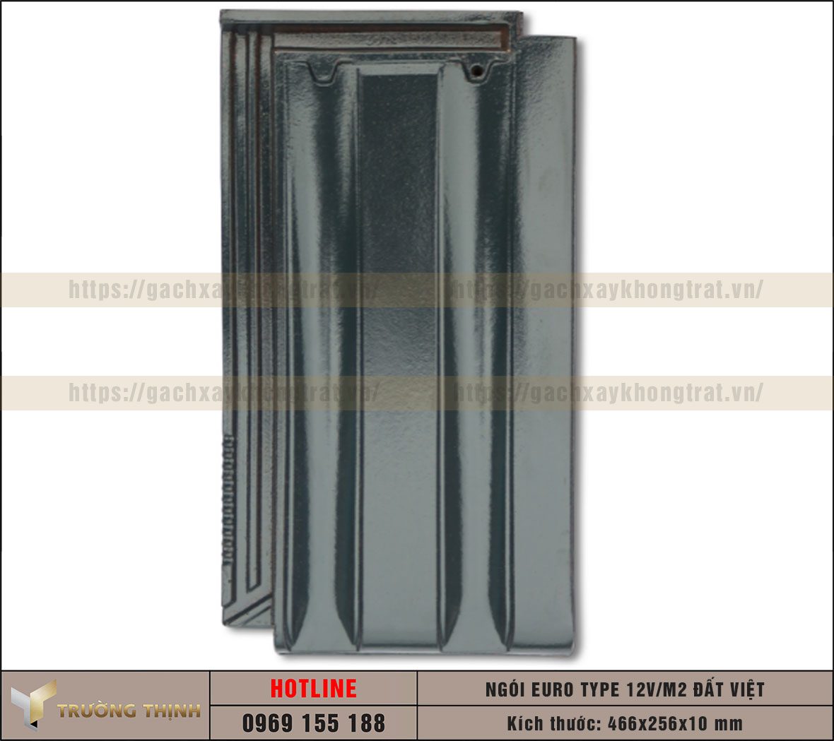 Ngói lợp Euro Type 12 Viên/m2 Đất Việt men bóng màu xanh rêu