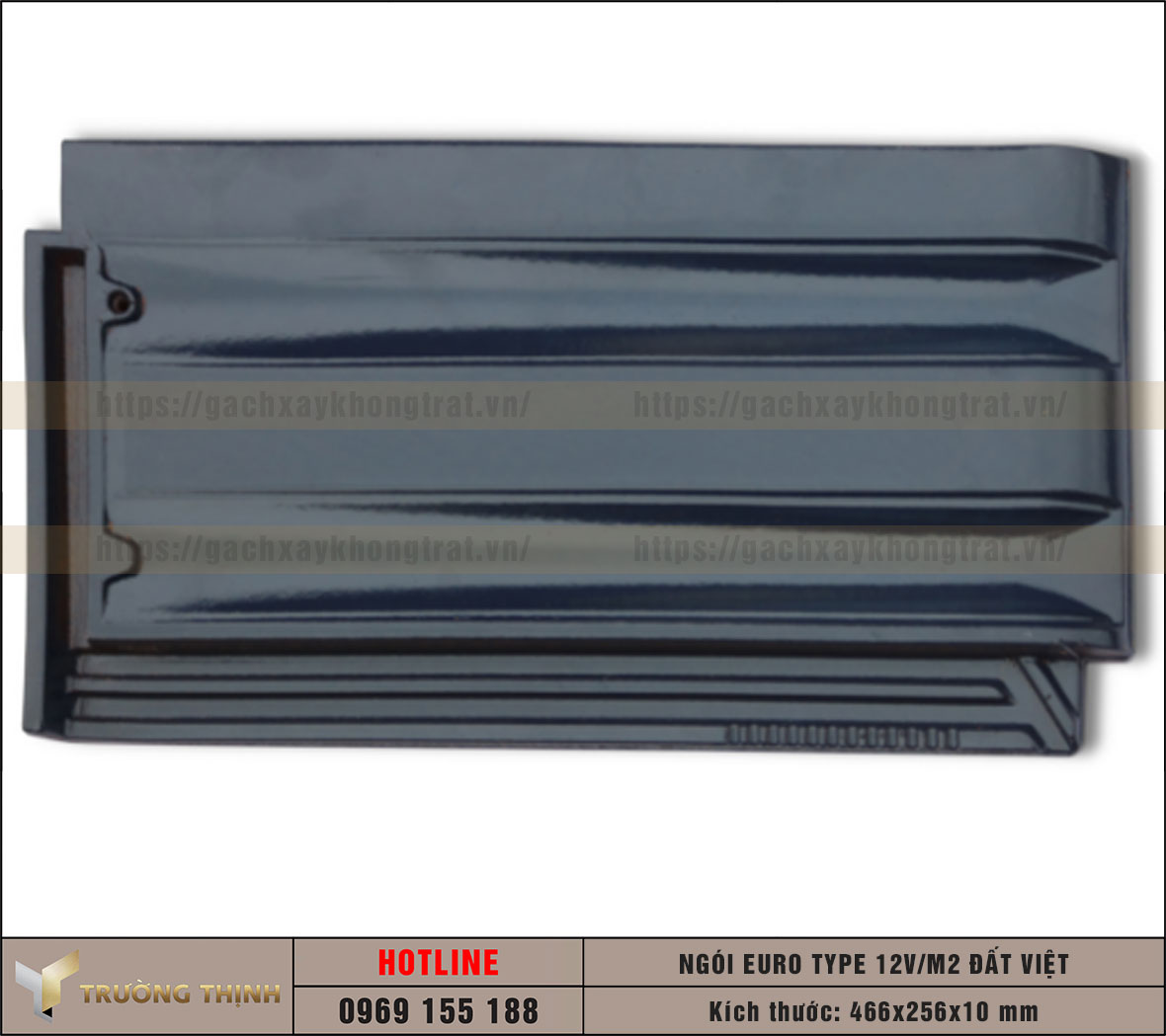 Ngói lợp Euro Type 12 Viên/m2 men bóng màu xanh tím than Đất Việt