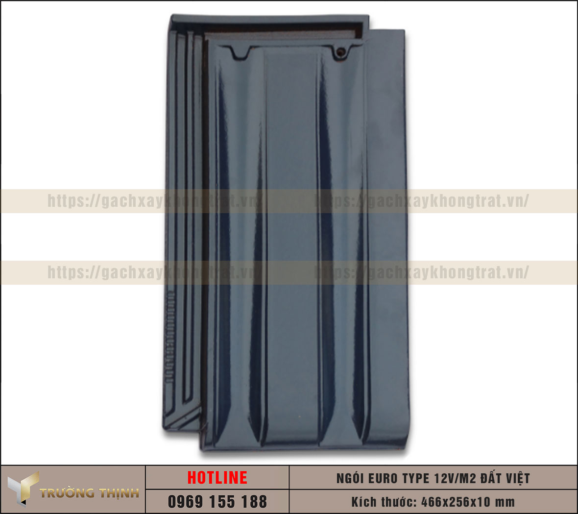 Ngói lợp Euro Type 12 Viên/m2 Đất Việt men bóng màu xanh tím than