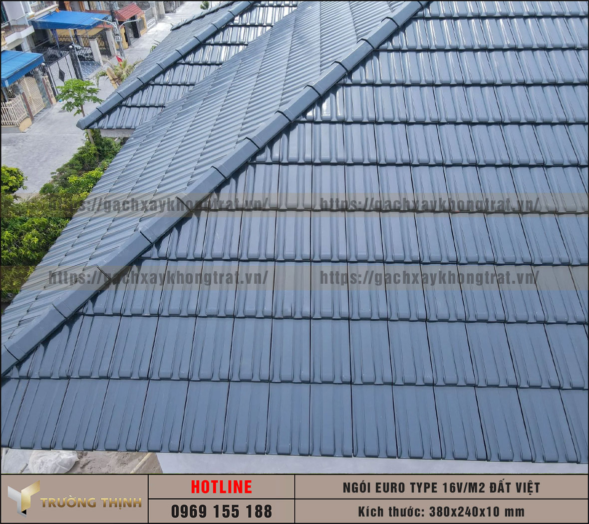 Ngói lợp Euro Type 16 Viên/m2 màu xanh tím than Đất Việt