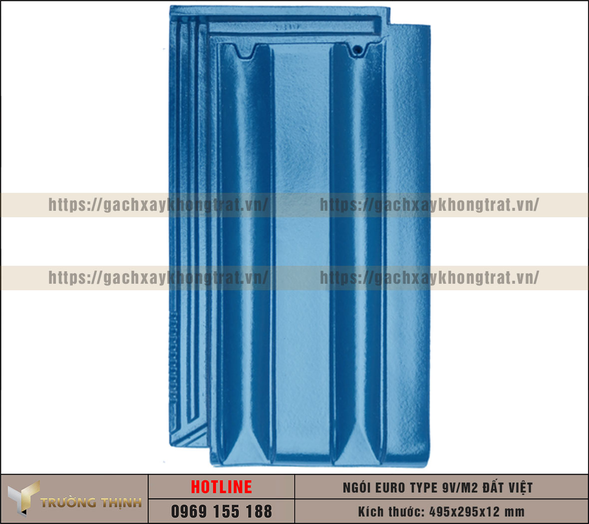 Ngói lợp Euro Type 9 Viên/m2 men bóng màu xanh dương Đất Việt