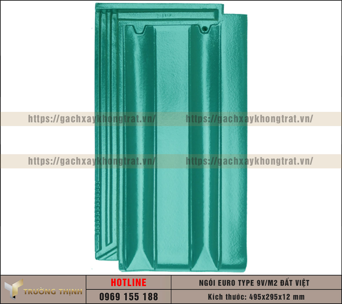 Ngói lợp Euro Type 9 Viên/m2 men bóng màu xanh Mint Đất Việt