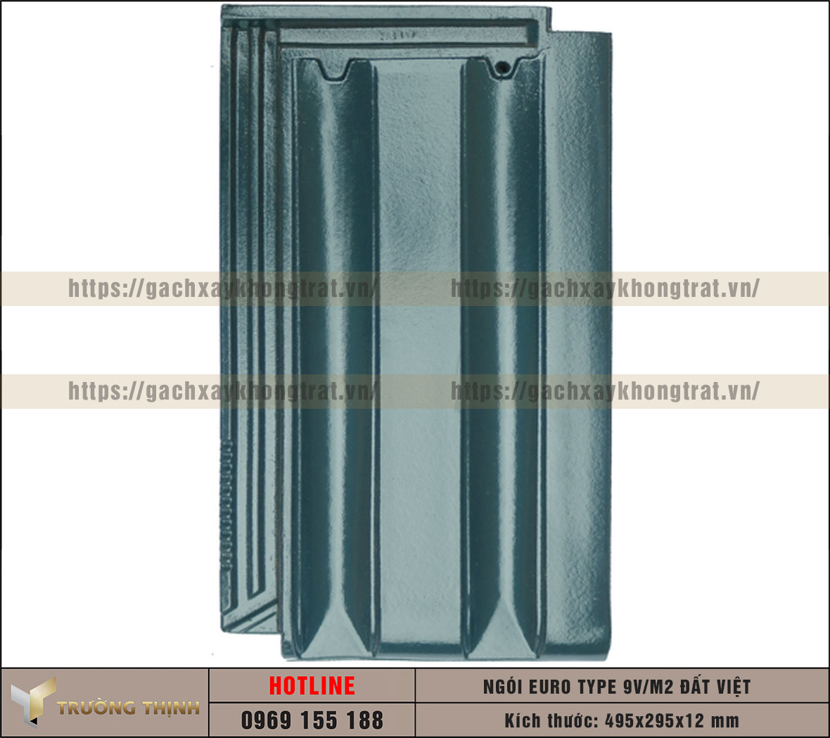 Ngói lợp Euro Type 9 Viên/m2 men bóng màu xanh rêu Đất Việt