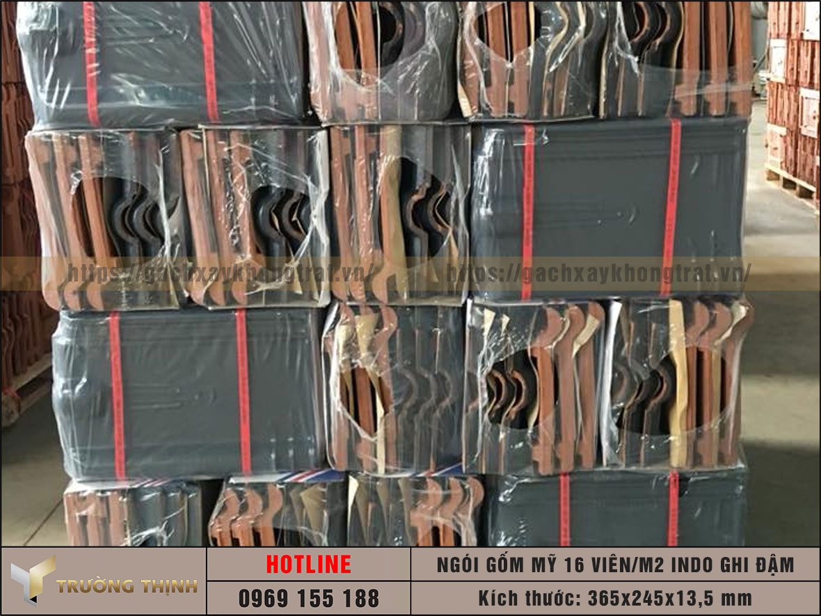 Ngói Gốm Mỹ 16 viên/m2 Indo màu ghi đậm