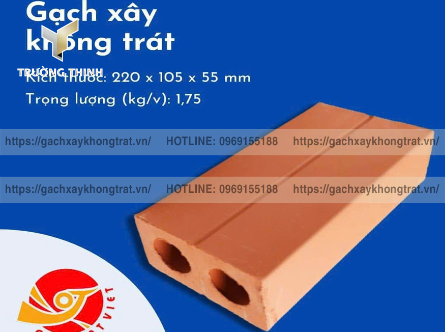 Gạch 2 Lỗ 220x105x55 Xây Không Trát Đất Việt