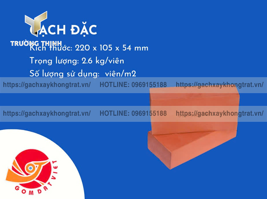 Gạch Đặc Xây Tường Không Trát Đất Việt 220x105x54