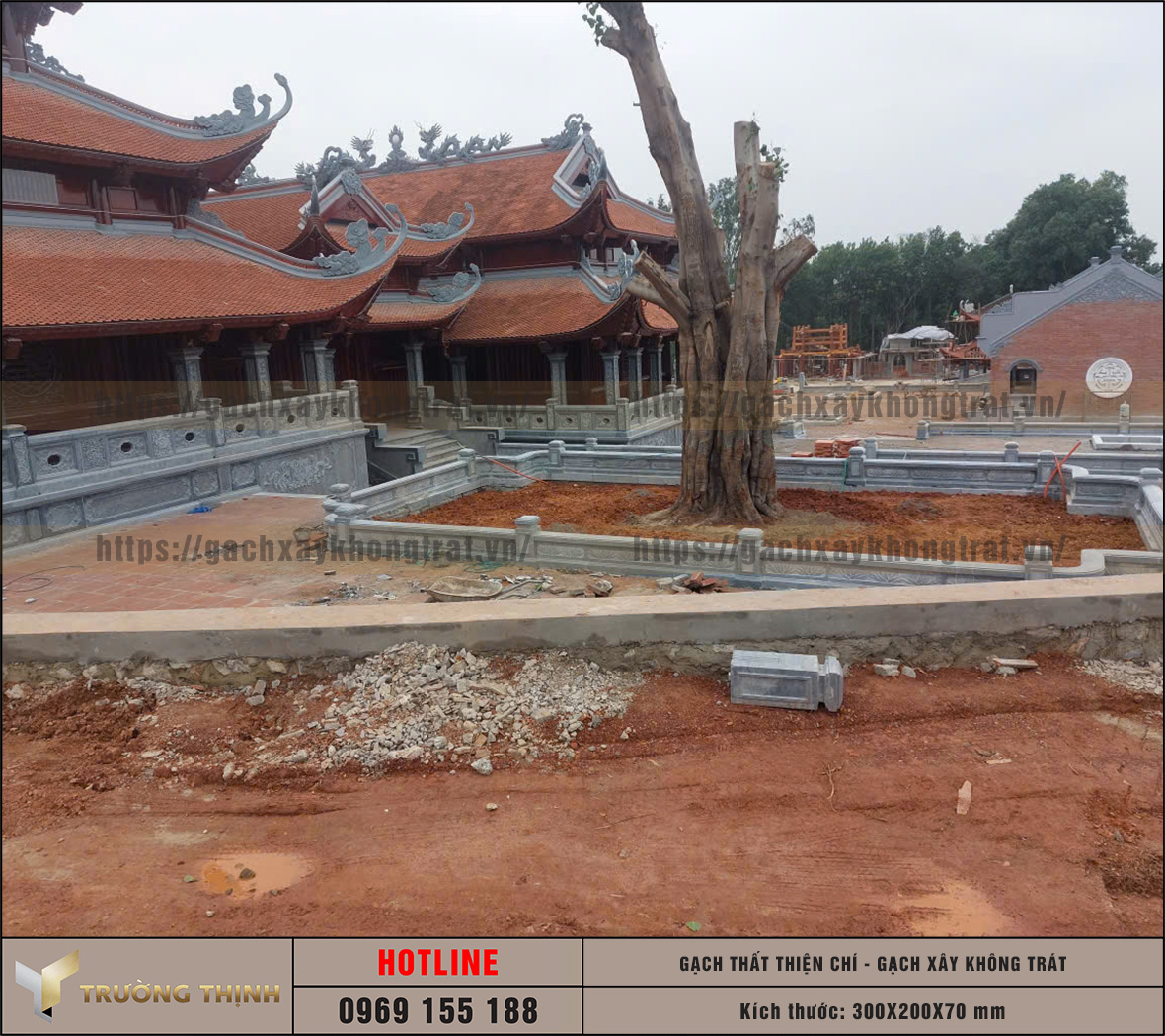 Ứng dụng gạch Thất 300x200x70 gạch không trát trong xây tường chùa: Vẻ đẹp vượt thời gian